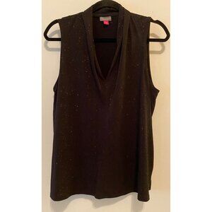 Vince Camuto Womens Sleeveless Black Glitter Top Large